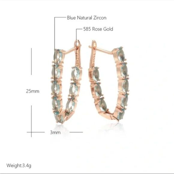 ⭐️ #30 NEW Sky blue natural zircon oval hoop earrings - Picture 4 of 8